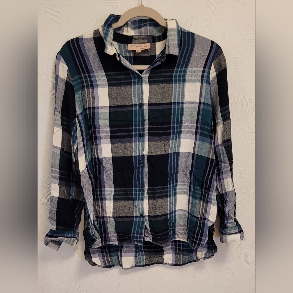 Philosophy Blue and Green Plaid Button Down Shirt